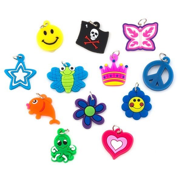 Assorted Character Rubber Charms With Jump Rings PK12