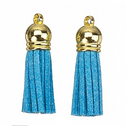 Suede Tassel Charms with Gold Cap Light Blue 36mm PK2