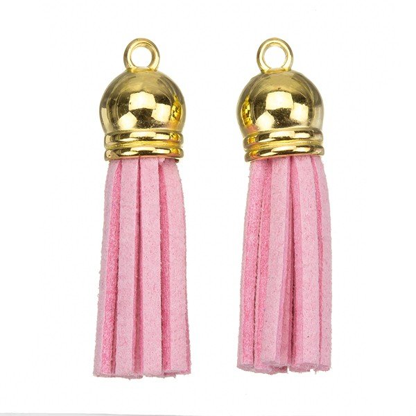 Suede Tassel Charms with Gold Cap Light Pink 36mm PK2