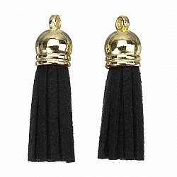 Suede Tassel Charms with Gold Cap Black 36mm PK2