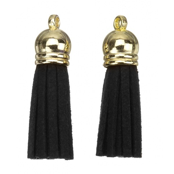 Suede Tassel Charms with Gold Cap Black 36mm PK2