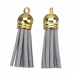 Suede Tassel Charms with Gold Cap Grey 36mm PK2