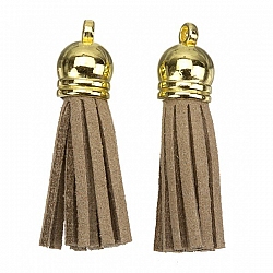 Suede Tassel Charms with Gold Cap Light Brown 36mm PK2