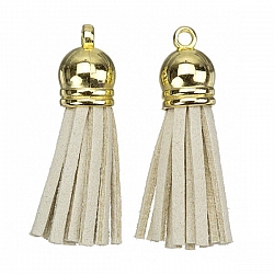 Suede Tassel Charms with Gold Cap Beige 36mm PK2