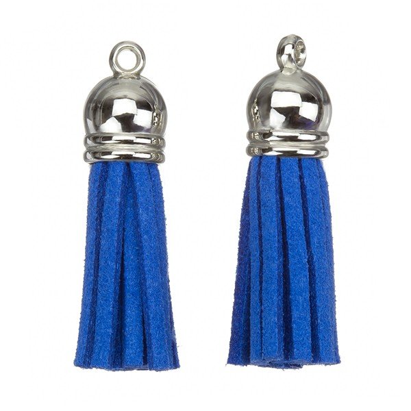 Suede Tassel Charms with Silver Cap Dark Blue 36mm PK2