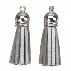 Suede Tassel Charms with Silver Cap Silver/Grey 36mm PK2