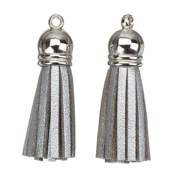 Suede Tassel Charms with Silver Cap Silver/Grey 36mm PK2