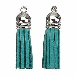 Suede Tassel Charms with Silver Cap Dark Green 36mm PK2