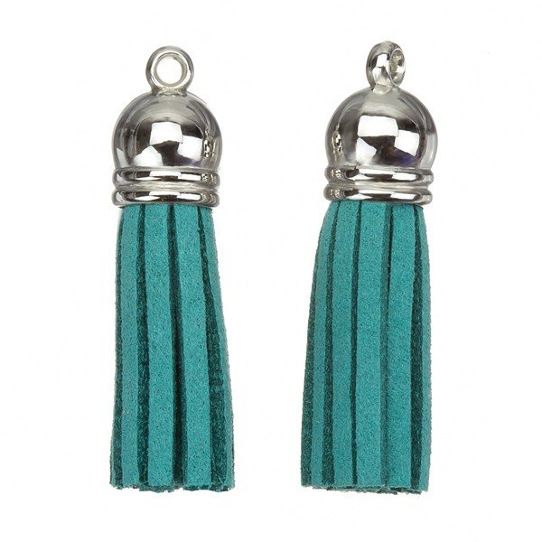 Suede Tassel Charms with Silver Cap Dark Green 36mm PK2