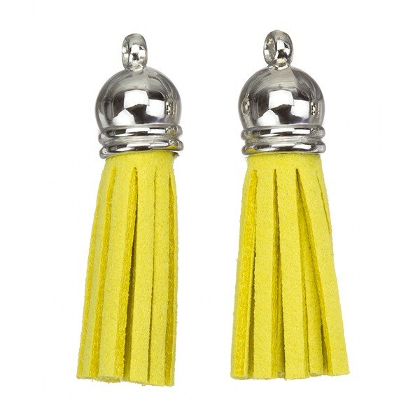 Suede Tassel Charms with Silver Cap Yellow 36mm PK2