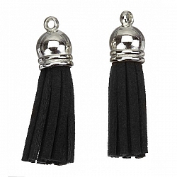 Suede Tassel Charms with Silver Cap Black 36mm PK2