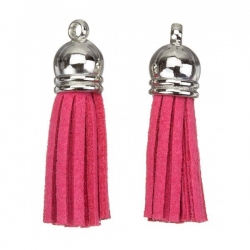 Suede Tassel Charms with Silver Cap Pink 36mm PK2