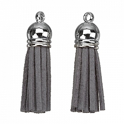 Suede Tassel Charms with Silver Cap Grey 36mm PK2