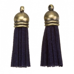 Suede Tassel Charms with Bronze Cap Navy Blue 36mm PK2
