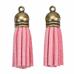 Suede Tassel Charms with Bronze Cap Light Pink 36mm PK2