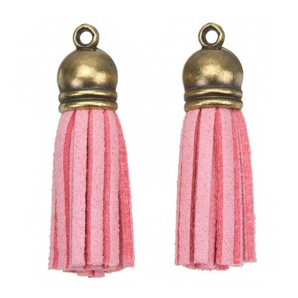 Suede Tassel Charms with Bronze Cap Light Pink 36mm PK2