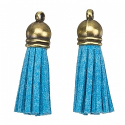 Suede Tassel Charms with Bronze Cap Light Blue 36mm PK2