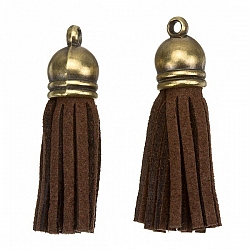 Suede Tassel Charms with Bronze Cap Brown 36mm PK2
