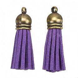 Suede Tassel Charms with Bronze Cap Purple 36mm PK2