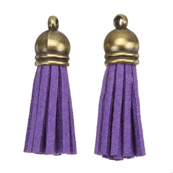 Suede Tassel Charms with Bronze Cap Purple 36mm PK2