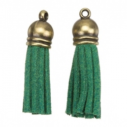 Suede Tassel Charms with Bronze Cap Green 36mm PK2 