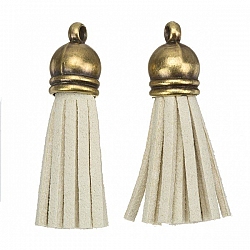 Suede Tassel Charms with Bronze Cap Beige 36mm PK2