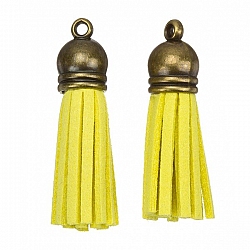 Suede Tassel Charms with Bronze Cap Yellow 36mm PK2