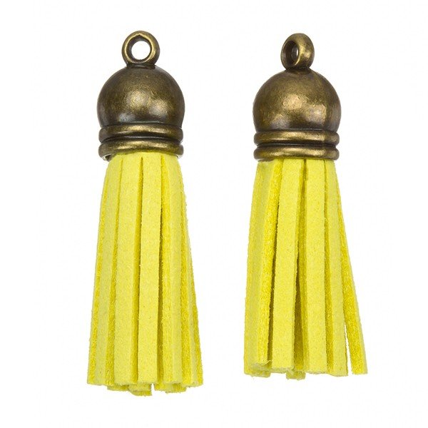 Suede Tassel Charms with Bronze Cap Yellow 36mm PK2