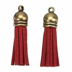 Suede Tassel Charms with Bronze Cap Red 36mm PK2