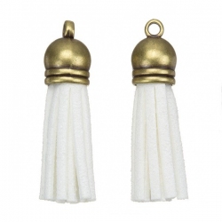 Suede Tassel Charms with Bronze Cap White 36mm PK2