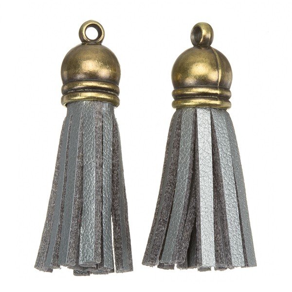 Suede Tassel Charms with Bronze Cap Silver/Grey 36mm PK2