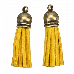 Suede Tassel Charms with Bronze Cap Dark Yellow 36mm