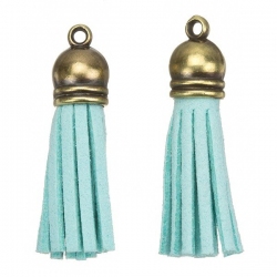 Suede Tassel Charms with Bronze Cap Turquoise 36mm PK2