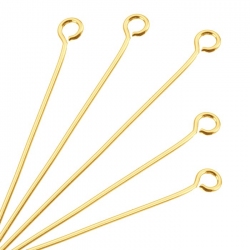 Gold Plated Eyepins 50mm (2 Inch) - 0.60mm Wire - PK50