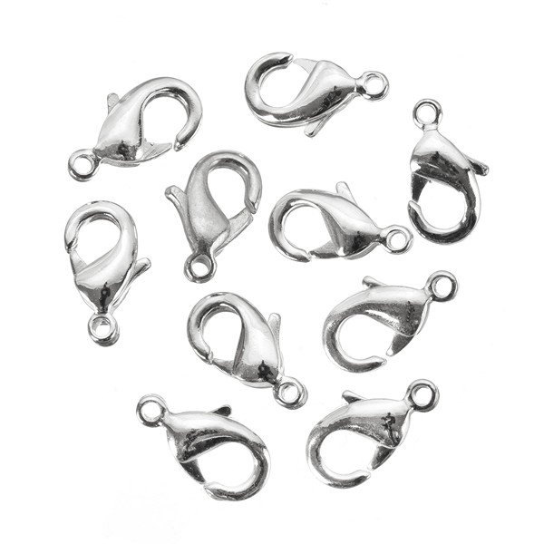 Lobster Claw Clasps 10mm Silver Plated Fasteners - PK10