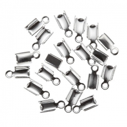Small Cord End Tips Fold Over 8x3mm Silver Plated PK20