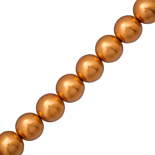 14mm Glass Pearl Beads Round Peru Brown 14 Inch Strand