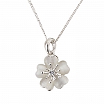 Cats Eye Blossom Pendant White Gold Plated Necklace 29mm