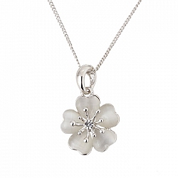 Cats Eye Blossom Pendant White Gold Plated Necklace 29mm