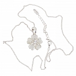 Cats Eye Blossom Pendant White Gold Plated Necklace 29mm