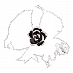 18K Platinum Plated Black Enamel Flower Pendant Necklace