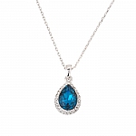 White Gold Plated Teardrop Pendant Blue Zircon Necklace 