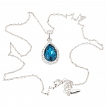 White Gold Plated Teardrop Pendant Blue Zircon Necklace 