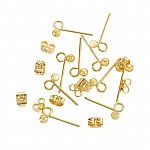 Ear Stud Ball & Loop With Scroll Backs Gold Plated - 10Pcs