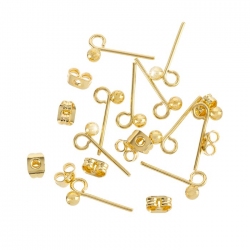 Ear Stud Ball & Loop With Scroll Backs Gold Plated - 10Pcs