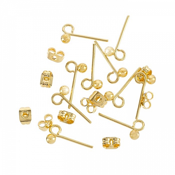 Ear Stud Ball & Loop With Scroll Backs Gold Plated - 10Pcs