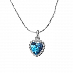 Blue Crystal Heart Pendant Necklace - White Gold Plated
