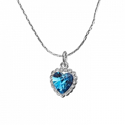 Blue Crystal Heart Pendant Necklace - White Gold Plated