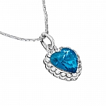 Blue Crystal Heart Pendant Necklace - White Gold Plated