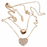 Double Puffed Heart Pendant Necklace Rose Gold Plated